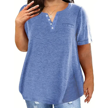 Plus Size Women’s V-Neck T-Shirt - 1XL-8XL Loose Fit Short Sleeve Pocket Casual Spring Summer Top