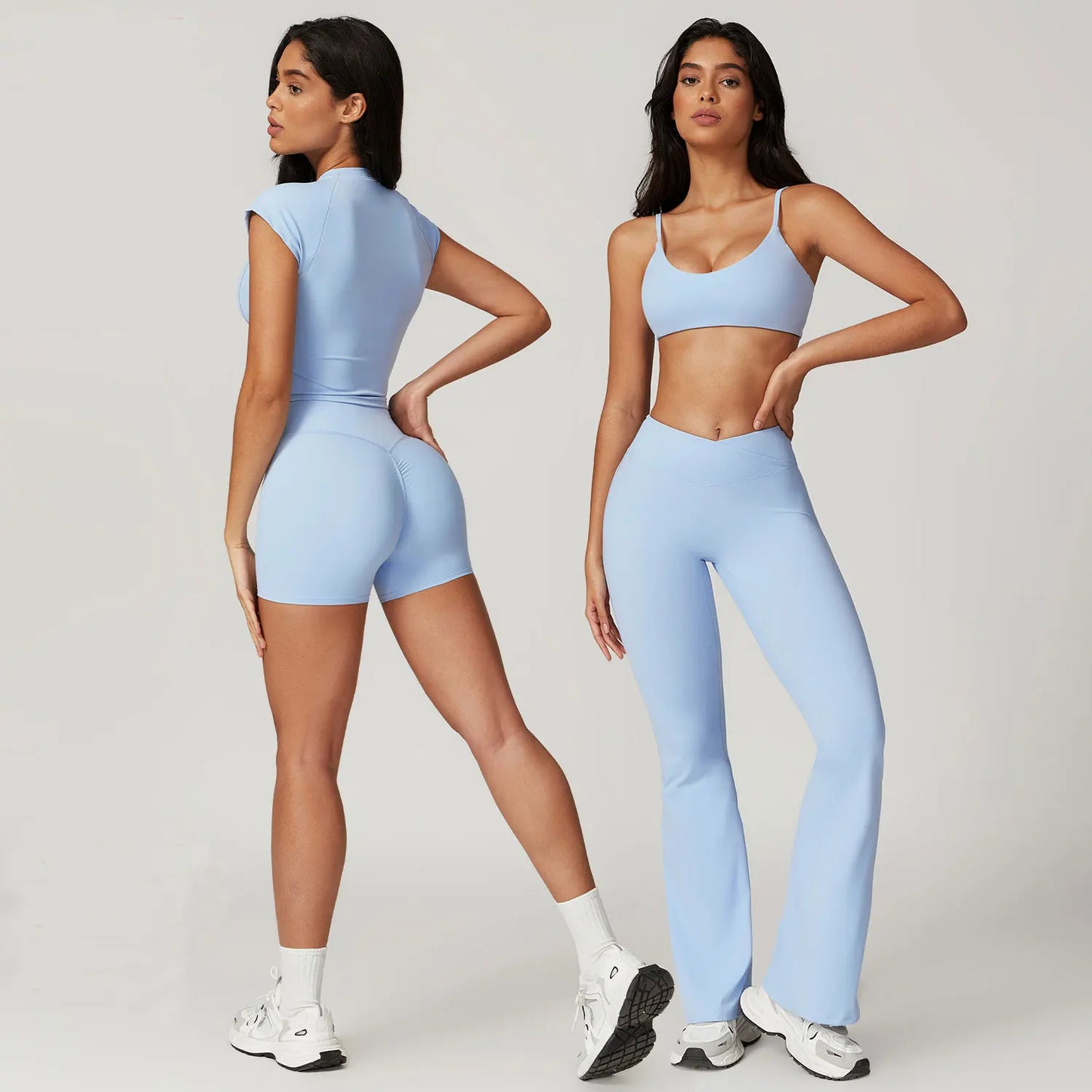Women’s 2PCS Sportswear Yoga Set – Short Sleeve Crop Top & High Waist Leggings for Gym & Fitness