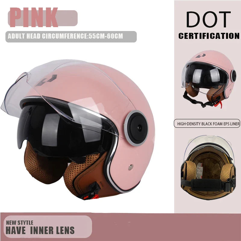 DOT Certified Vintage Open Face Motorcycle Helmet – Retro 3/4 Cruise Casco Casque Moto for Men & Women