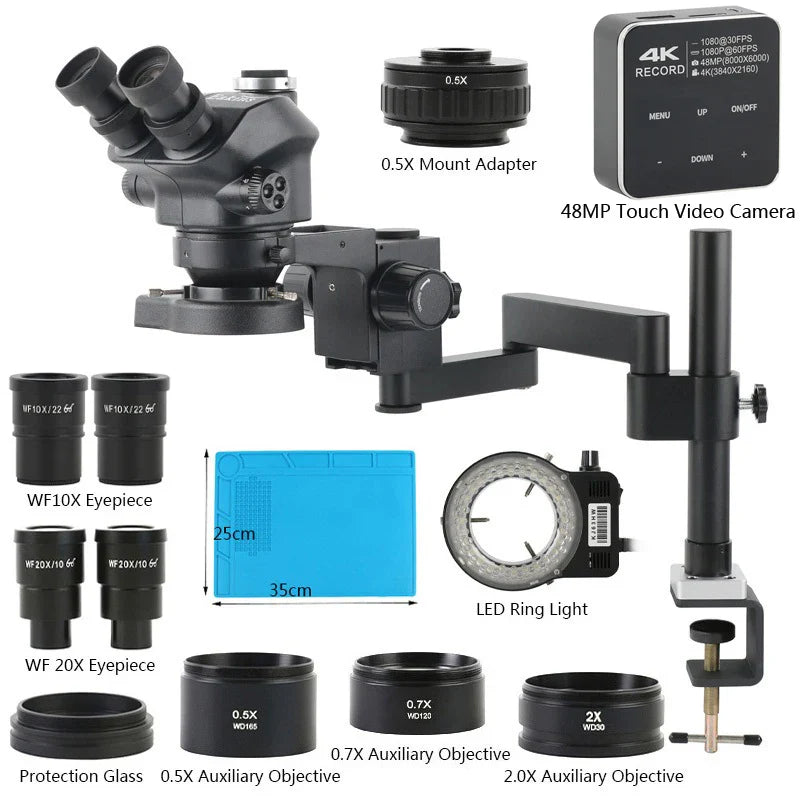 3.5X-100X 200X Simul-Focal Trinocular Stereo Microscope with 4K HDMI USB-C Digital Camera – 55MP/48MP/24MP Objective Lens