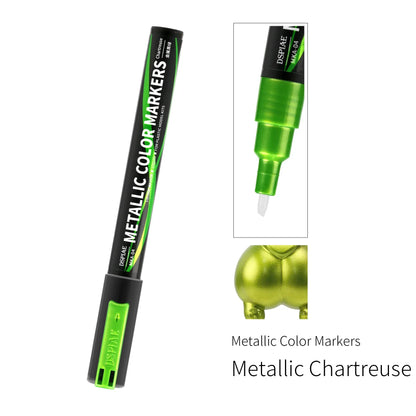 DSPIAE MKA Metallic Brush Marker Pen Set – Eco-Friendly Water-Based Soft Tip Paint Pens (Pink, Orange, Red, Blue, Green, Silver, Gold)