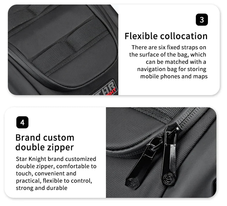 Waterproof Motorcycle Seat Back Bag – Large Capacity Hard Tail Box Luggage for Racing & Riding, Black Fuel Tank Motorbike Storage