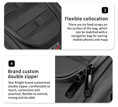 Waterproof Motorcycle Seat Back Bag – Large Capacity Hard Tail Box Luggage for Racing & Riding, Black Fuel Tank Motorbike Storage