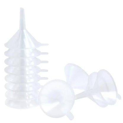 10-Piece Mini Plastic Funnels — Small Funnels for Essential Oil Bottles, Empty Lip Gloss Tubes, Perfume Bottles