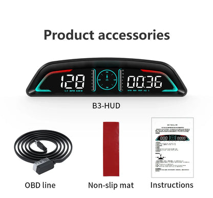 Multi OBD Meter B3 HUD – Speed, RPM, Water Temp, Fuel, Time with Overspeed, Voltage Alarm & Drive Reminder