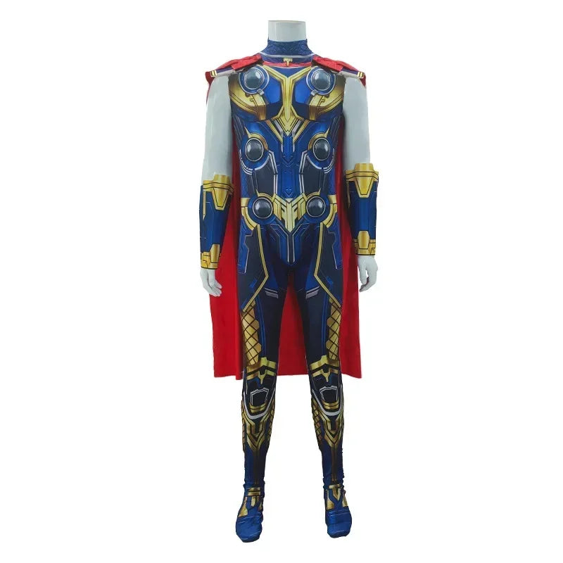 Thor: Love and Thunder Costume – Adult & Kids Fantasia Halloween Anime Superhero Jumpsuit with Cape for Birthday & Party
