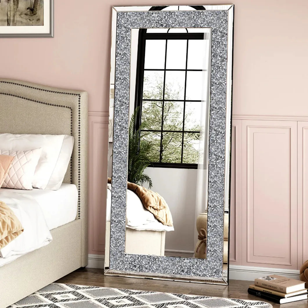XXXL Large Full-Length Wall Mirror – Crushed Crystal Diamond Decorative Design