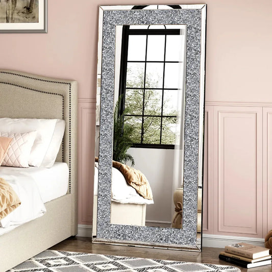 XXXL Large Full-Length Wall Mirror – Crushed Crystal Diamond Decorative Design