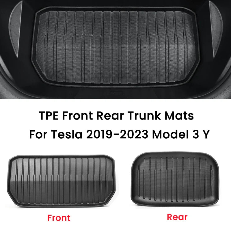 Tesla Model 3/Y Front & Rear Trunk Mats – Upgrade TPE Protective Cargo Liner & Storage Box Floor Pads
