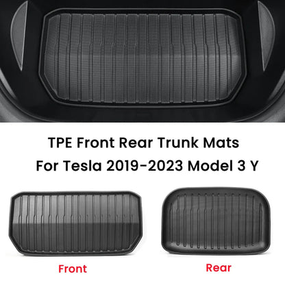 Tesla Model 3/Y Front & Rear Trunk Mats – Upgrade TPE Protective Cargo Liner & Storage Box Floor Pads