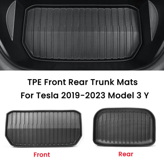 Tesla Model 3/Y Front & Rear Trunk Mats – Upgrade TPE Protective Cargo Liner & Storage Box Floor Pads