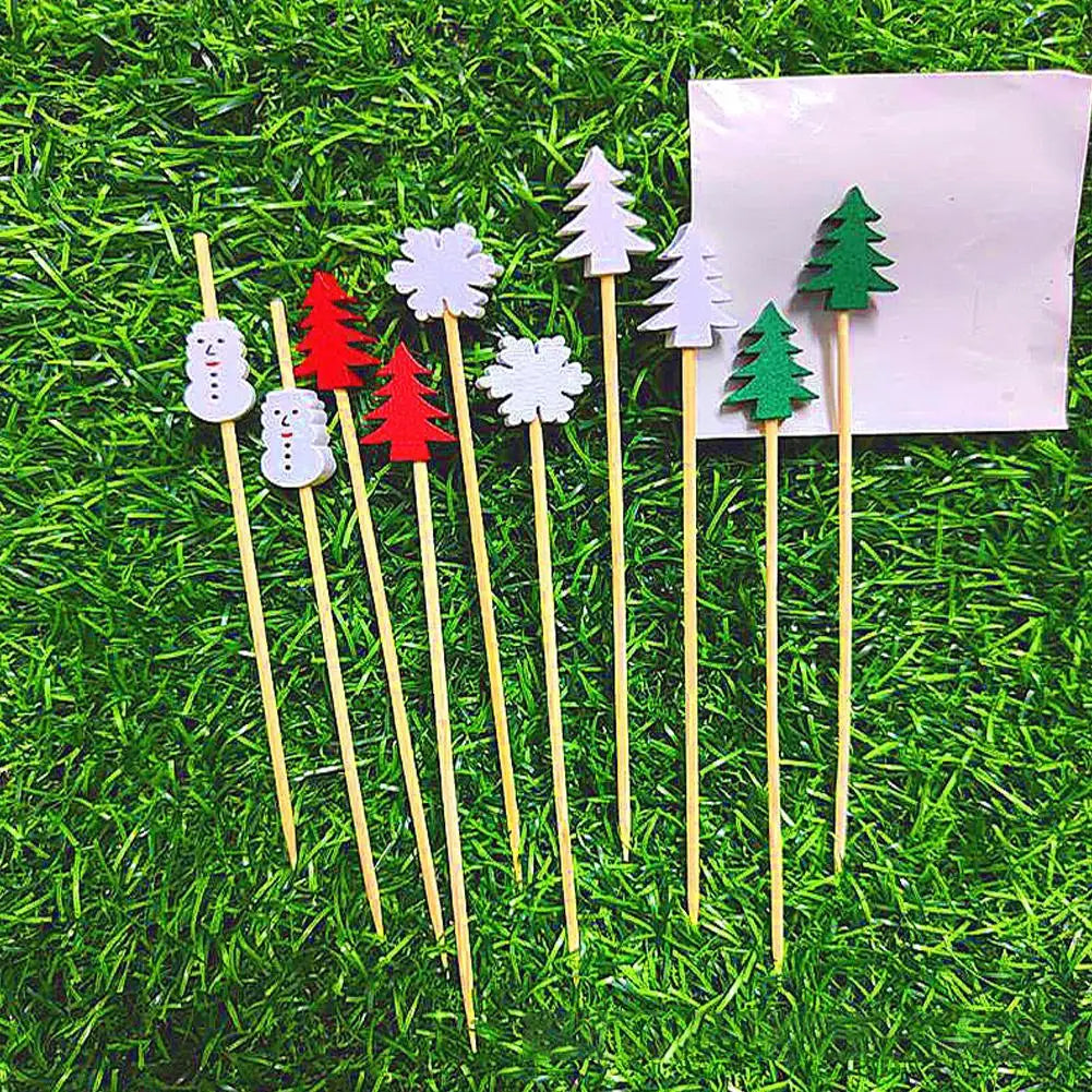 50PCS Christmas Bamboo Cocktail Picks – Santa, Snowflake & Tree Toothpicks for Drinks, Fruits, Desserts & Holiday Party Decorations 2024