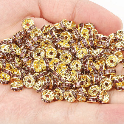 50PCS Rhinestone Spacer Beads Set – Multi-Color Crystal Rondelle Metal Beads for DIY Jewelry & Bracelet Making