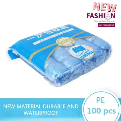 100pcs Disposable Waterproof Boot Covers – Non-Slip, Plastic Overshoes for Rain & Mud Protection