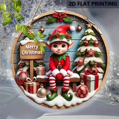 Charming Christmas Elf Wooden Sign – 20cm Round Holiday Decor for Cafe, Bar, Party & Home, Perfect Gift for Friends