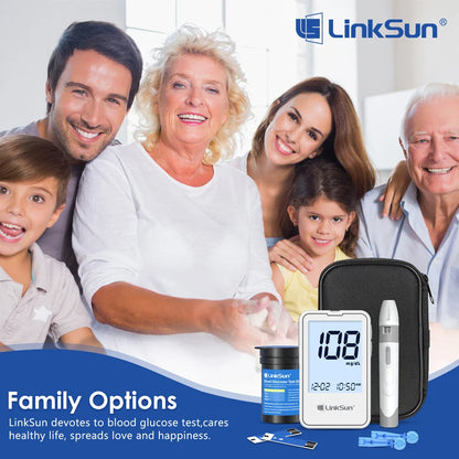 Linksun G-425-2 Blood Glucose Meter — 50/100PCS Test Strips, Digital Diabetes Testing Device, Blood Sugar Monitor