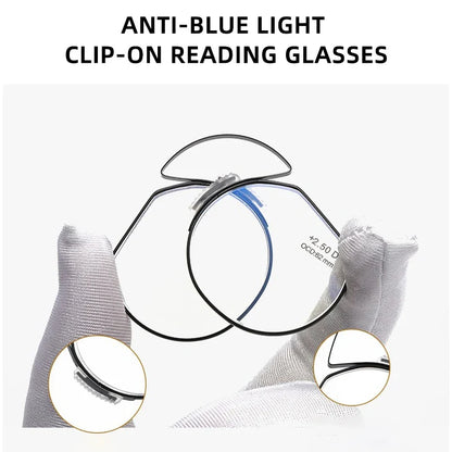 Clip-On Nose Reading Glasses – Anti-Blue Light Presbyopic Eyewear for Men & Women, 1.5 Magnification