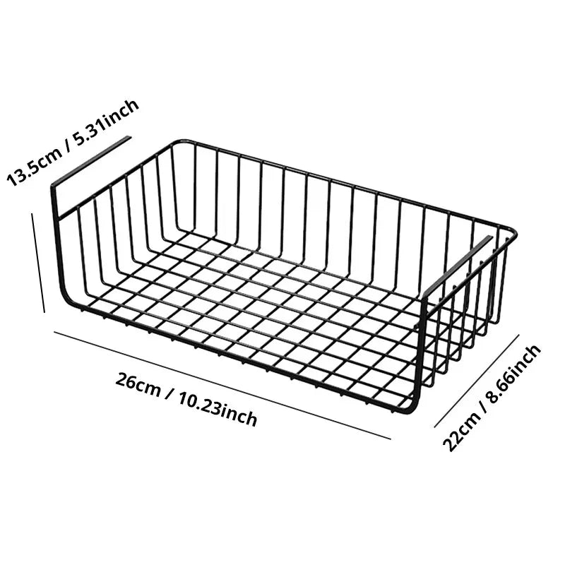 Premium White/Black Iron Hanging Net Basket - 1pc | Large Capacity Kitchen Storage | Under Cabinet, Wall, Wardrobe Organizer