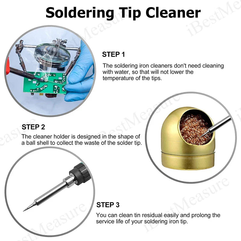 Soldering Iron Tip Cleaner: Copper Wire Cleaning Ball with Sponge and Holder - No Water Needed, Welding and Soldering Iron Tip Cleaning Solution