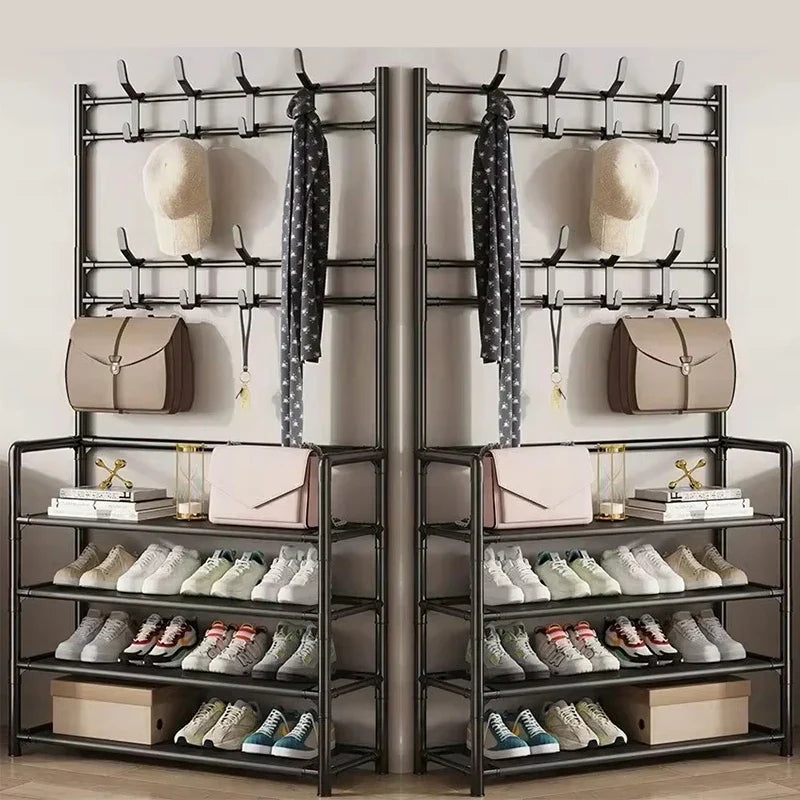 Multi-Layer Clothes Hanger & Shoe Rack – DIY Floor-Standing Hat and Shoes Organizer for Living Room Storage