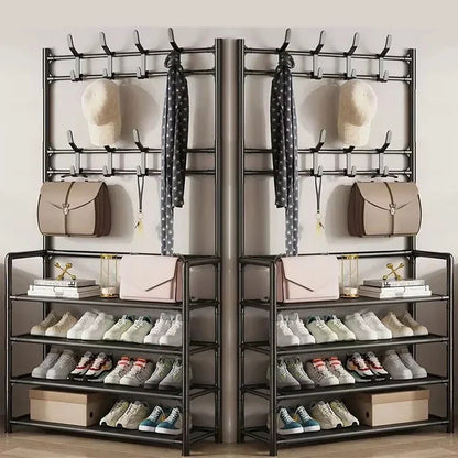 Multi-Layer Clothes Hanger & Shoe Rack – DIY Floor-Standing Hat and Shoes Organizer for Living Room Storage
