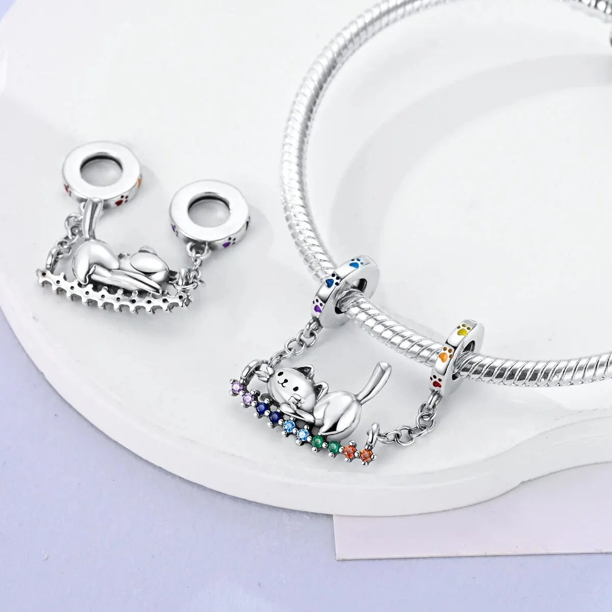 MULA Chameleon Silver-Plated Charm with Color-Changing Crystal Ball - DIY Snake Chain Bracelet Jewelry Gift for Women