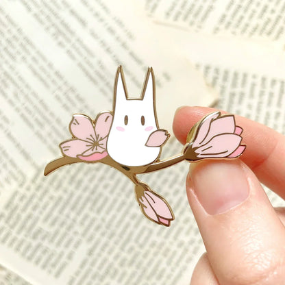Sakura Tree & Cat Enamel Pin — Kawaii Cartoon Flower Badge, Anime Animal Brooch for Jewelry & Collectors