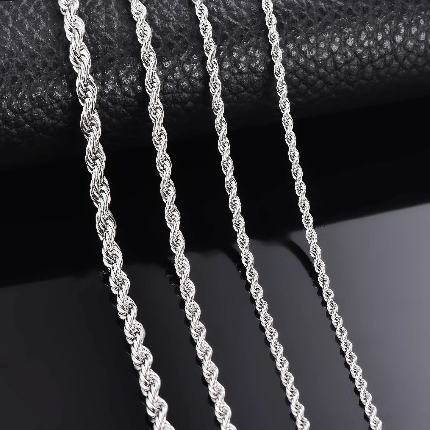 925 Sterling Silver Rope Chain Necklace & Bracelet — 2mm/3mm/4mm Width for Men & Women, Fashion Jewelry