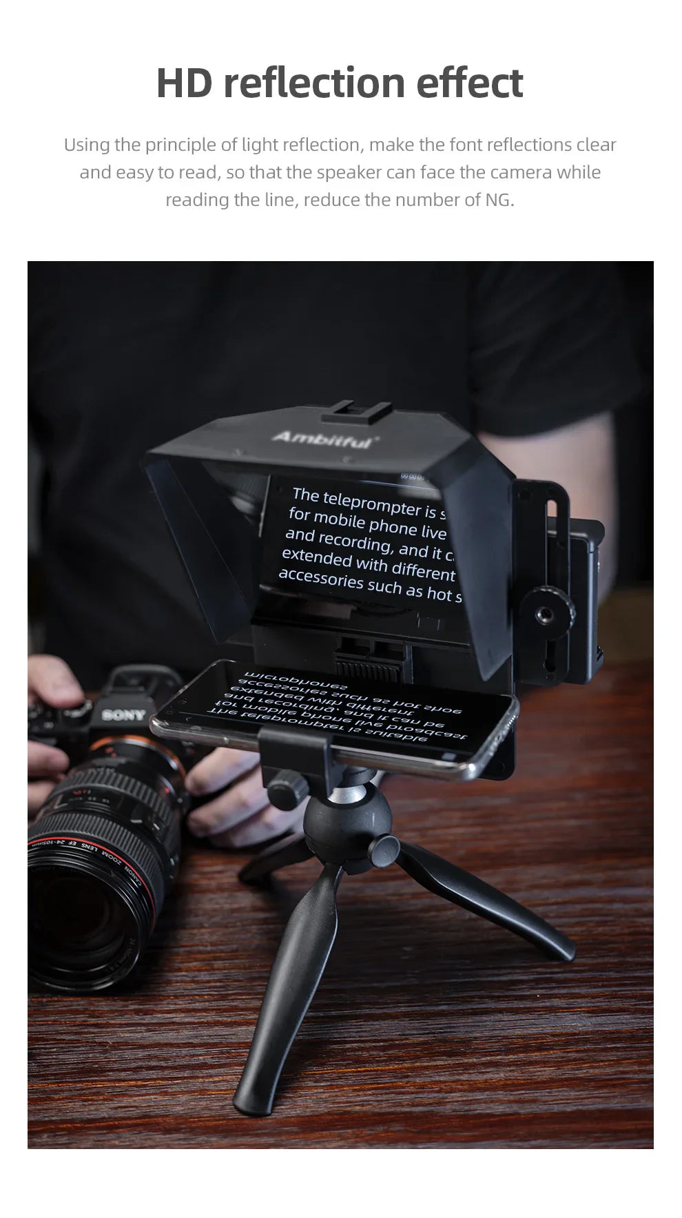 Ambitful Mini Teleprompter – Portable Phone & DSLR Recording Inscriber with Remote Control for Video