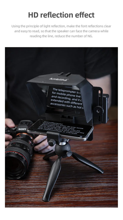 Ambitful Mini Teleprompter – Portable Phone & DSLR Recording Inscriber with Remote Control for Video