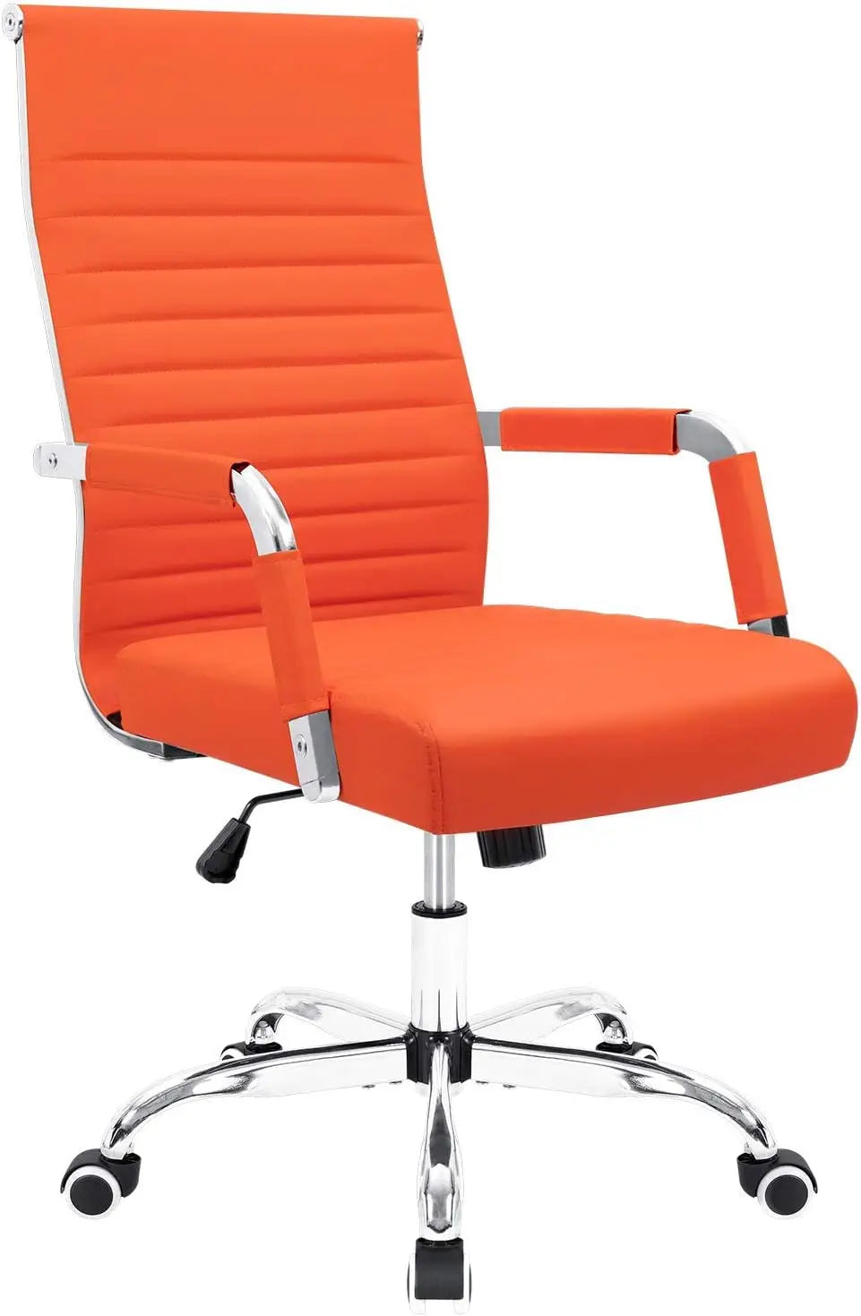 Ribbed Office Desk Chair – Mid-Back PU Leather Executive Swivel Chair with Adjustable Height & Arms for Conference & Task Use