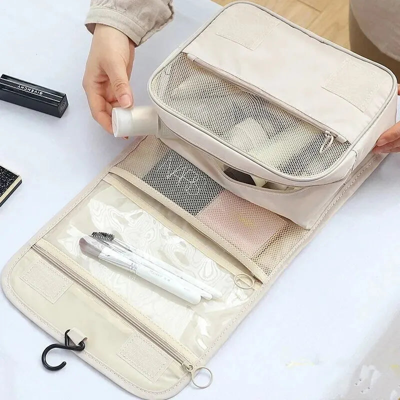 Portable Travel Toiletry Bag – Waterproof Hanging Storage with Mesh Pockets and Hook | Makeup and Cosmetic Travel Accessories
