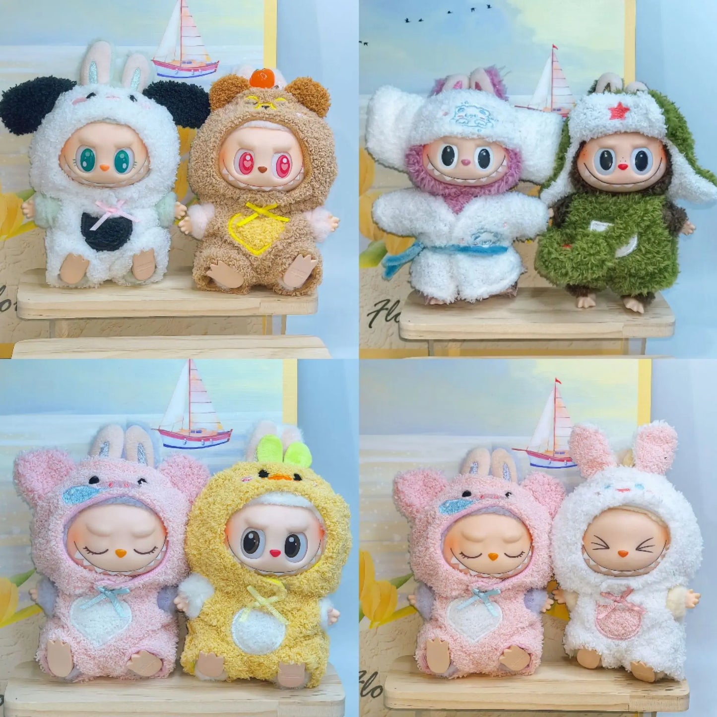 15cm/17cm LABUBU Doll Outfits – Sitting Party Plush Animal Sets for Generations 1-3, Cute Gifts for LABUBU Fans