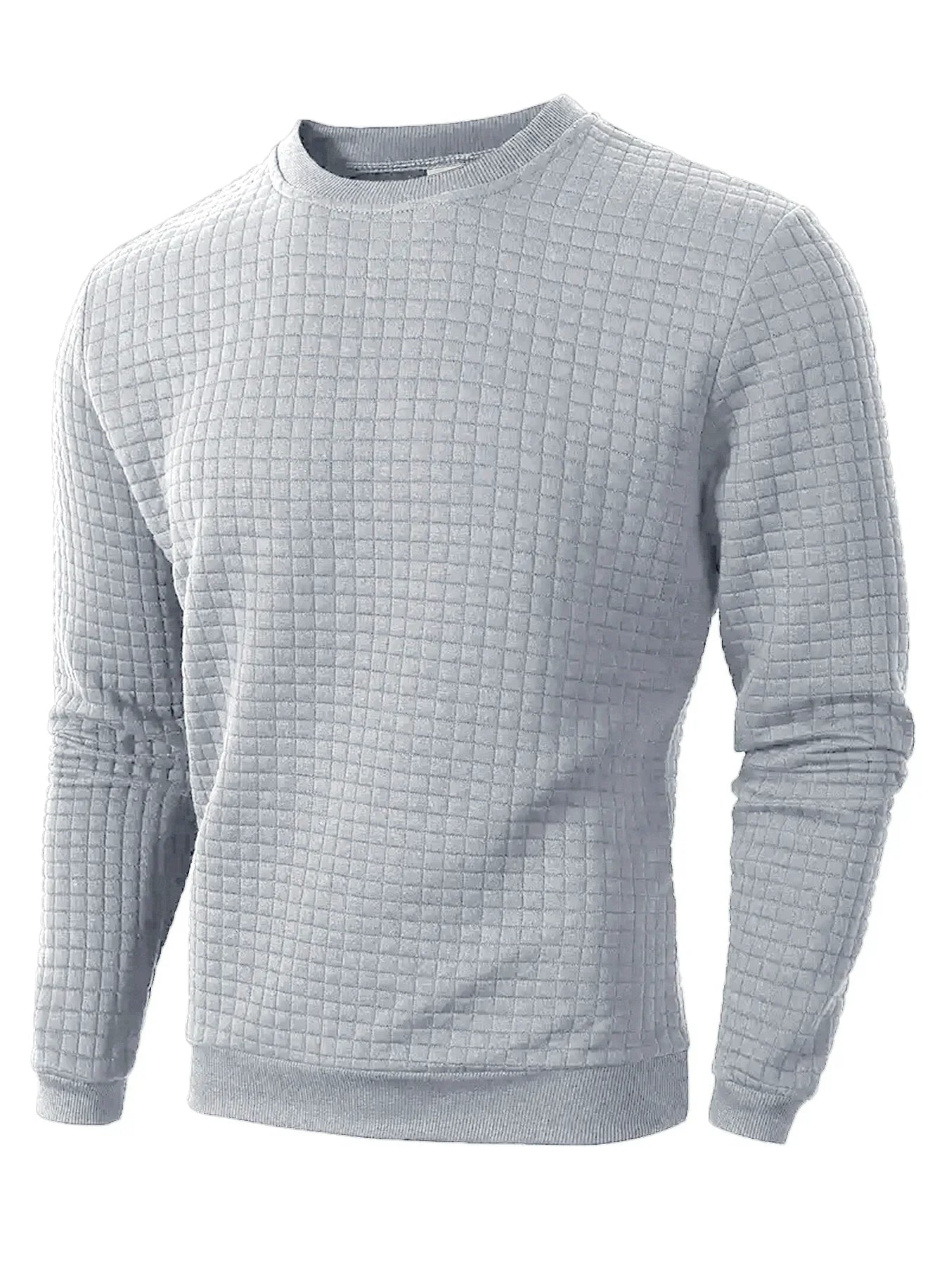 Men's Crew Neck Knit Sweater - Solid Color Jacquard Check Pullover Warm Casual Streetwear Top