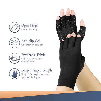 Copper Arthritis Compression Gloves – Fingerless Hand Support for Pain Relief, Swelling & Carpal Tunnel