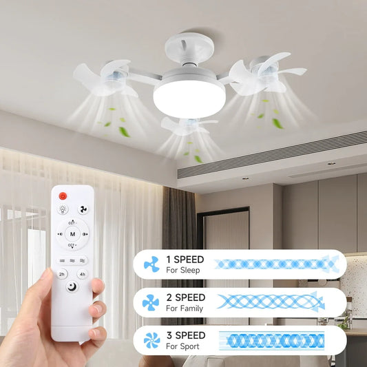 E27 LED Ceiling Fan Light - Remote Control Dimming 3-Color Lighting with 3-Speed Fan for Living Room & Kitchen