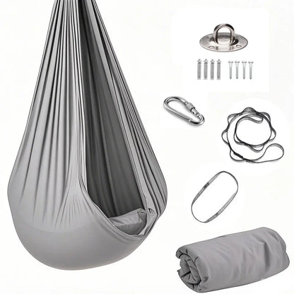 1.5x2.8m Elastic Swing Hammock – Indoor & Outdoor Aerial Yoga Swing with Adjustable Fabric & Hardware for Adults