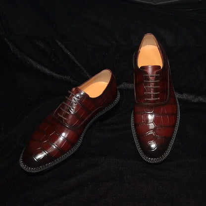 Men’s Luxury Genuine Cowhide Oxford Shoes - Height-Increasing Crocodile Pattern Wedding Dress Footwear