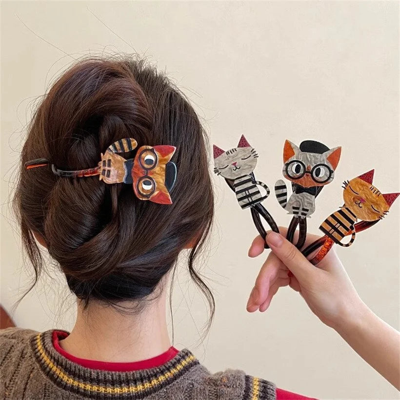 Cute Cartoon Cat Hair Clips — Acrylic Twist Claw Barrettes & Hairpins for Girls and Women