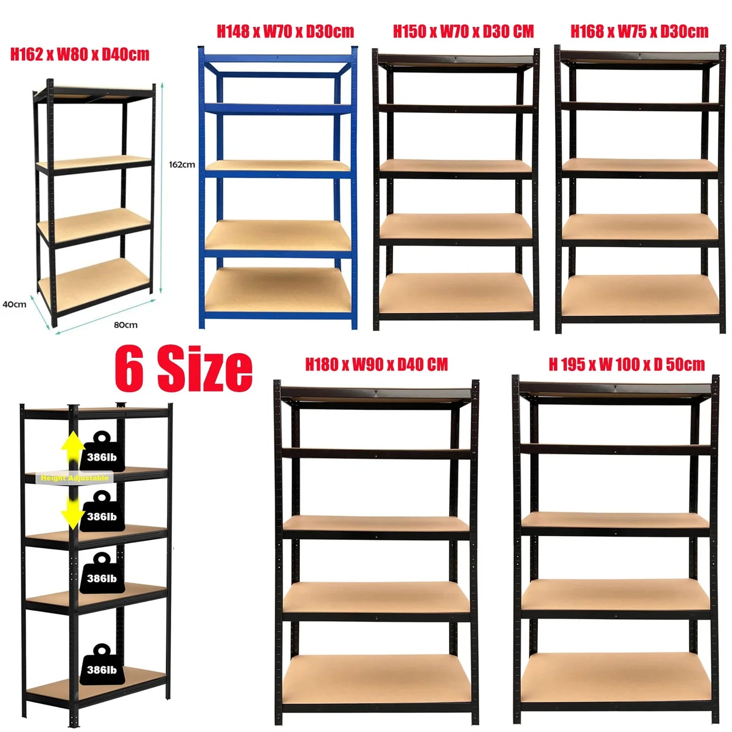 DayPlus 5-Tier Heavy Duty Garage Shelving – Adjustable Storage Unit, 386LBS Load Capacity per Tier, 150-200CM Height
