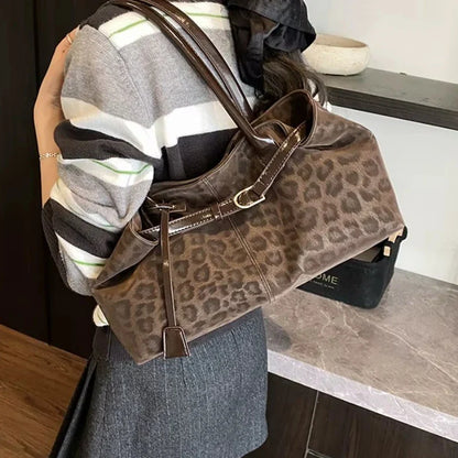 Leopard PU Leather Shoulder Bag for Women – Luxury Designer Tote Handbag with Short Handle, Trendy 2026 Style