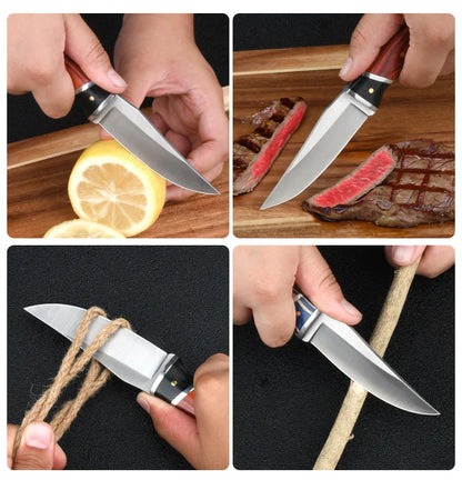 7.5-Inch Multi-Purpose Knife – Stainless Steel with Color Wood Handle – Ideal for Home Kitchen, Outdoor Camping, and Barbecue