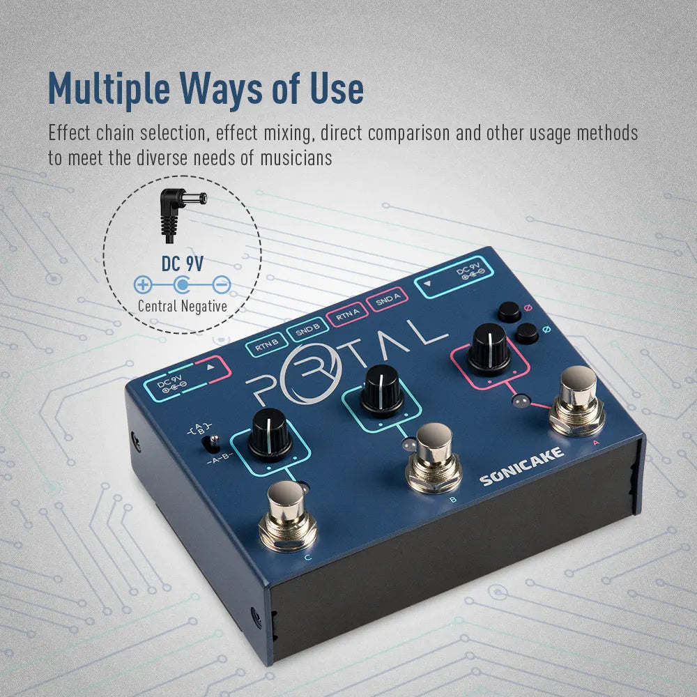 SONICAKE Portal Active Signal Mixer – 3-Channel Analog Line Selector & Multi-Effects Pedal Footswitch QDS-06