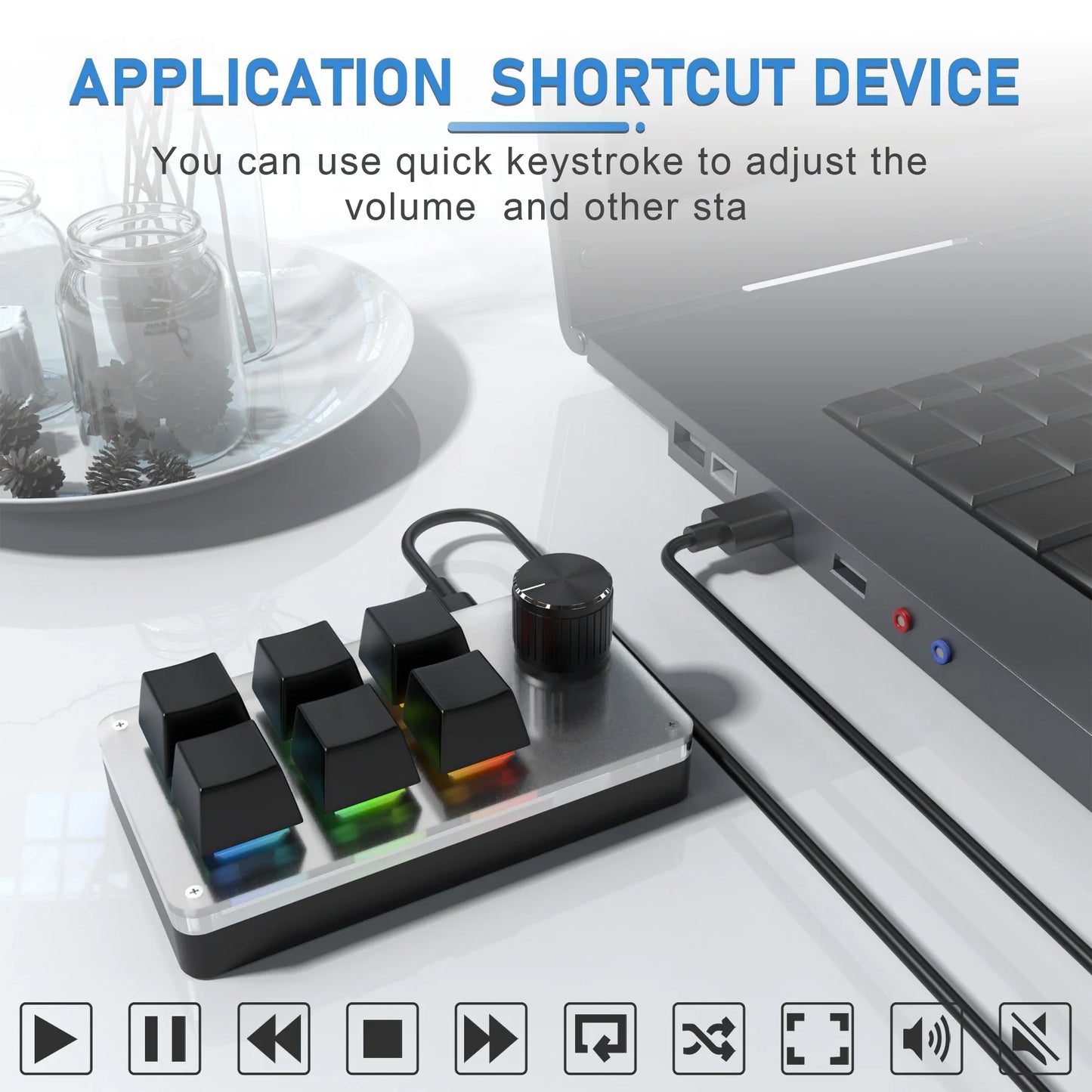 6-Key RGB Macro Programming Keyboard with Knob – Mini Mechanical Custom Gaming Keypad for Photoshop, Editing & Shortcuts