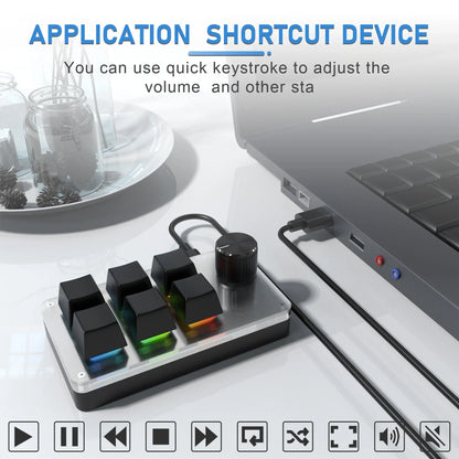 6-Key RGB Macro Programming Keyboard with Knob – Mini Mechanical Custom Gaming Keypad for Photoshop, Editing & Shortcuts