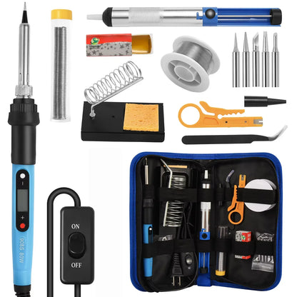 80W LCD Digital Soldering Iron Kit for Electronics – Adjustable Temperature Welding Repair Tool Set with Switch & Soldering Tips for Precision Work