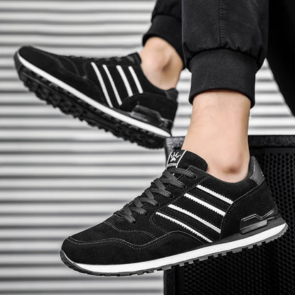 Men's Casual Artificial Leather Sneakers – Lightweight Breathable Lace-Up Flats for Spring & Outdoor Wear