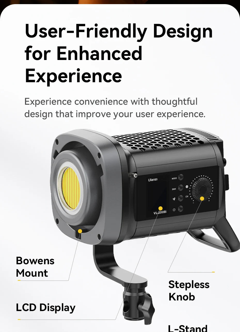 Ulanzi VL-120Bi VL-120C 120W V-Mount COB Light – Wireless APP Control, 2700K-6500K Video Light for Skit Video Photography