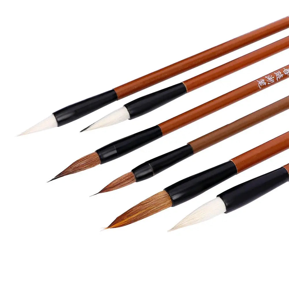 6PCS Traditional Calligraphy Brush Set – Bamboo Wolf Hair Writing Brushes for Painting, Practice & Art Use