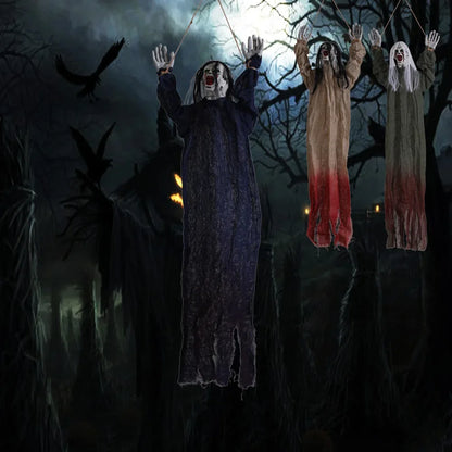 Halloween Hanging Ghost Decoration — Movable Skeleton Horror Prop with Long Hair for Haunted House and Bar 2025